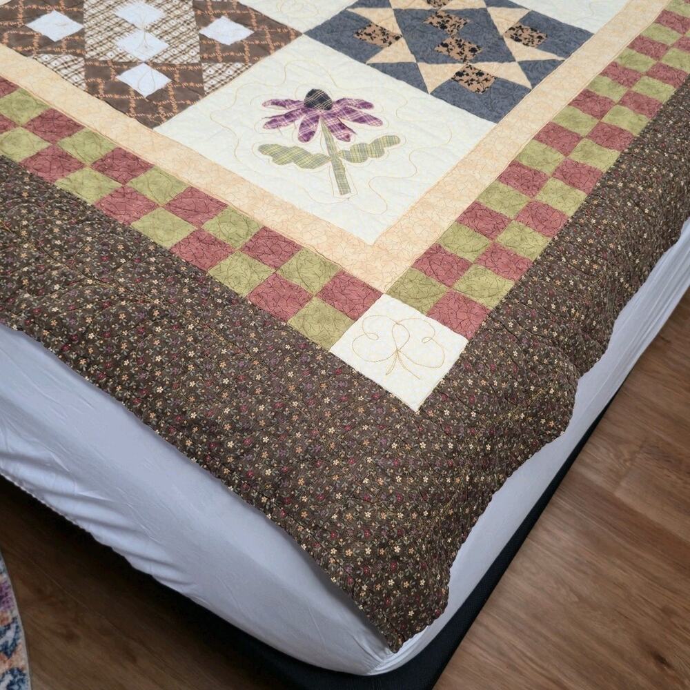 Vintage Reversible Sampler Quilt Handmade Patchwork Coverlet 82x82" Cutter READ - Picture 6 of 16